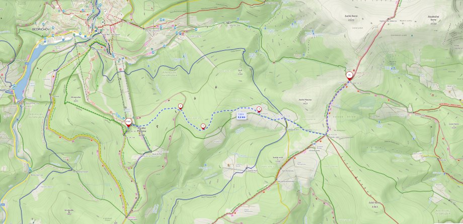 Mapa běžecké okruhy na Pláni Výrovka