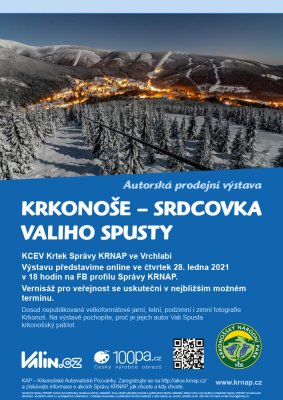 Od 28.1. - 2.3.2021 Pozvánka na prodejní výstavu velkoformátových fotografických obrazů "Krkonoše - srdcovka Valiho Spusty".